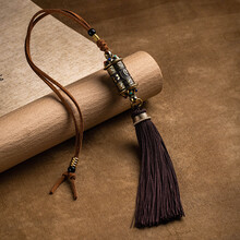 朴房s925银六字真言转经筒汽车挂件男女款后视镜吊坠内挂饰品平安符 黄铜款