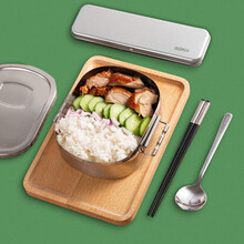 仙德曼SADOMAIN 304不锈钢便当盒日式上班族饭盒学生老式餐盒户外水果沙拉餐盒 SH045+AC004套装(便当盒+筷勺套餐)