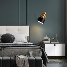 极简床头灯壁灯卧室现代简约北欧客厅背景墙灯过道灯酒店轻奢壁灯北欧现代简约轻奢壁灯 卧室床头壁灯led 黑+金色配LED7瓦暖光