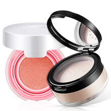 泊泉雅腮红气垫 胭脂膏初学者保湿自然裸妆修容腮红粉 气垫腮红亮橘色+定妆粉自然色