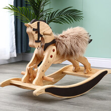 定制实木儿童木马独角兽摇摇马宝宝周岁礼物大人可坐定制小创意摆件儿童生日礼物 木马 黑棕（定制）