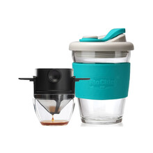 朗特乐（Le Bronte）手冲咖啡过滤杯随行杯双层滤网滴漏美式过滤器便携户外免滤纸咖啡壶咖啡具套装 双层滤网+托杯+MC蓝色340ml