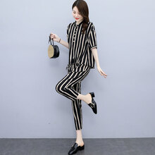 熙玥雅 时尚休闲裤简约套装女2021年新款御姐小个子休闲洋气减龄两件装 黑色长款套装 M