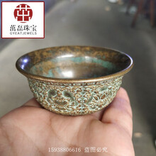 古玩铜器古董杂项收藏仿古纯铜黄铜绿锈暗八仙小碗杯子老货老物件