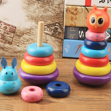 迪士尼儿童玩具宝宝早教穿珠子1-2木制益智力串珠玩具3-4-6岁男女孩穿线积木 猫头鹰不倒翁