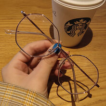 跋图韩版潮学生防辐射近视眼镜框网红同款女复古防蓝光平光镜男多边形 金框 无度数有镜片【镜袋+镜布】