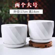 八个随机花盆陶瓷批发清仓带托盘特大号绿萝吊兰室内肉肉创意简约多肉植物花盆桌面阳台小多肉花盆栽 84037白两个17厘米 小