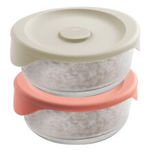 乐扣乐扣（LOCK&LOCK）儿童玻璃辅食盒套装硅胶盒盖耐热玻璃蒸汽孔保鲜盒 LLG504S2IP-2P-450ML-粉白