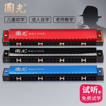 上海品牌国光口琴24孔复音C调初学者学生儿童成人自学入门口风琴乐器 宝石蓝（复音C调+初学礼包）