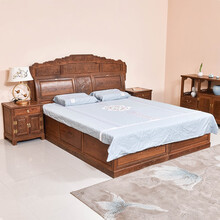 九鲤王府红木家具非洲鸡翅木（学名：非洲崖豆木）双人床主卧床实木新中式婚床高低床含床头柜 长218*宽180*高43(总高117)cm