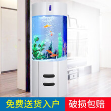 【包送货入户】九宝鱼缸亚克力圆柱形金鱼缸客厅卧室带过滤免换水大中小创意鱼缸生态水族箱 白色 50cm直径（下过滤） 电脑版+LED灯+礼包+送货（有显示屏）