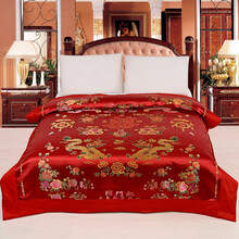 杭州丝绸织锦缎婚庆被套大红绿软锻被面绸缎被罩结婚喜被龙凤百子 龙凤双喜 红色 150x200cm【】