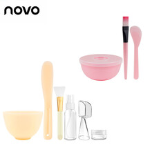 调面膜碗棒2件套和涂面膜刷子硅胶软美容院脸部水疗自制工具套装 粉色塑料4件套+黄色硅胶6件套