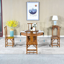 寻古红木家具非洲鸡翅木（学名：非洲崖豆木）实木圆餐桌椅组合中式仿古歺桌歺椅小圆桌家用圆形饭桌O 五件套：117圆餐桌+灯挂椅*4