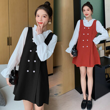 珺瑞禾 孕妇装春装连衣裙时尚款洋气套装长袖小香风裙子宽松外出孕妈装两件套 黑色两件套 M(建议体重90-110斤)