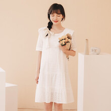 米度丽 孕妇连衣裙2021夏款宽松夏天裙子纯棉长款夏季洋气潮妈孕妇装夏装 7631 白色 M码