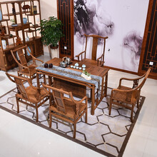 寻古红木家具非洲鸡翅木（学名：非洲崖豆木）茶桌椅组合实木新中式办公室泡茶桌茶台O 146茶桌+四出头官帽椅+休闲椅