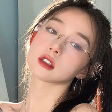 诺森（NUOSEN）jennie同款无框近视眼镜女韩版潮防蓝光防辐射疲劳ins圆脸护眼睛框复古平光镜 【300度内】1.61非球面镜片（留言度数框色）
