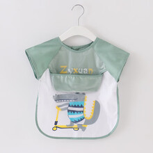 稚心宝宝围兜 婴儿食饭兜儿童防水吃饭围兜宝宝围嘴儿童半袖罩衣反穿衣 绿色鳄鱼 1-2岁 100码