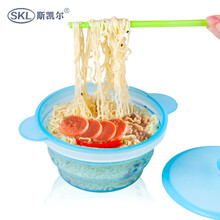 斯凯尔折叠碗硅胶便携式餐具学生便当盒出差泡面碗便携户外旅行实用 水晶蓝