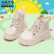 马克华菲FAIRWHALE 女童加绒短靴新款薄绒保暖英伦百搭男女童马丁靴（26-31）棉鞋 米色 28