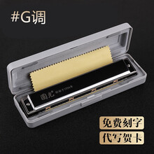 上海品牌国光口琴24孔复音C调初学者A/B/G/D/E/F高级成人专业演奏级限量版学生口吹琴套装乐器 黑色#G调+教材