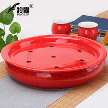 豹霖婚庆用品结婚防烫泡茶壶茶具套装中式新人改口敬茶杯茶碗盖碗 单茶盘-双层红金叶子 7件