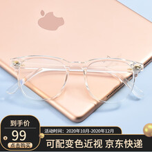 USEEME  2020夏季新款复古透明近视眼镜男女款 防辐射眼镜框超轻眼镜架文艺潮护目镜 透明色 单镜架丨免费配防蓝光辐射0度镜片