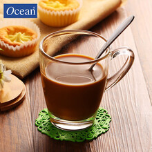 ocean进口家用玻璃杯水杯喝茶杯泡茶杯耐热可微波炉咖啡杯带把手水杯茶杯 咖啡把杯320ml+勺子