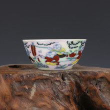 【芠拉】大明成化七彩光斗彩婴戏杯仿古瓷器古董真品古玩收藏不议价不