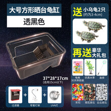 宠尚天 乌龟缸带晒台小乌龟活物活体巴西龟宠物龟带龟缸多规格龟盆 大号黑色+晒背灯+大礼包+过滤器+龟