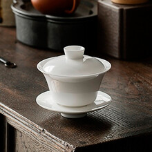 乐叙 羊脂玉瓷盖碗德化三才碗陶瓷功夫茶具茶杯简约中国白瓷手工泡茶碗单个 初夏玉瓷盖碗小号145ml礼盒装