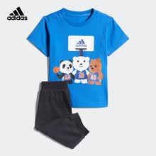 超市	adidas阿迪达斯短袖运动套装2020夏季 男婴童训练运动套装FM9763蓝色短袖+黑色短裤A/86/建议身高86cm