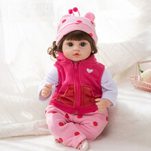 仿真婴儿洋娃娃会说话唱歌的智能软胶陪睡眠公仔玩偶大号感应可爱布娃娃儿童女孩公主玩具礼物 277马甲款玫红 礼盒+小鹿+感应款充电版