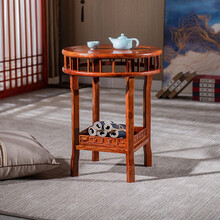 苏汀小镇红木家具非洲花梨（学名：刺猬紫檀）圆形小茶几仿古实木茶台 中式圆台边几角几花架角桌客厅电话几 茶几：长50*宽50*高60cm 整装