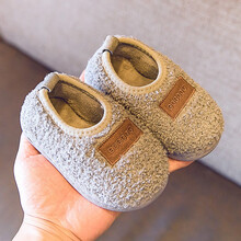 巴布豆儿童拖鞋棉鞋防滑包跟婴儿男童女童室内居家小童秋冬2岁3宝宝棉拖鞋 灰色 14尺码内长14cm