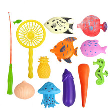 钓鱼玩具泳池套装儿童戏水宝宝捞鱼磁性鱼竿2-4-6岁女男孩玩具 六一儿童节礼物 15件套（13鱼+1鱼竿+1网捞）