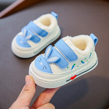 贝贝街区步前鞋软底婴幼儿机能鞋女童秋冬保暖白色宝宝学步鞋1岁加绒婴儿棉鞋 兰色 15码内长10.5CM