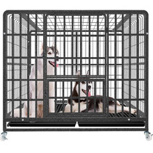 憨憨宠 狗笼狗笼子大型犬中型犬小型犬 加粗加密加固方管笼子泰迪金毛拉布拉多萨摩哈士奇宠物笼子狗狗用品 黑浮银126*94*110CM（含轮高度）