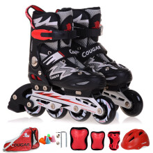 美洲狮（COUGAR）溜冰鞋成人轮滑鞋儿童套装初学可调码男女直排休闲旱冰鞋835 黑白鞋全套装 L码37-41