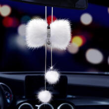 汽车饰品挂件后视镜装饰挂件车载女神水晶挂饰车内貂毛毛挂件吊坠 貂毛蝴蝶结挂件（貂毛球款）A