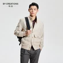 ByCreations柏品男装再生纤维素面料创新拼接立领外套男千鸟格飞行员夹克男 米色 L