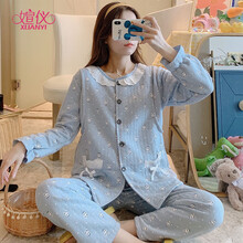 媗仪秋冬季加厚夹层长袖月子服圆领套头孕妇睡衣女士甜美公主风产后坐月子哺乳喂奶衣休闲长裤两件套 8818 L码