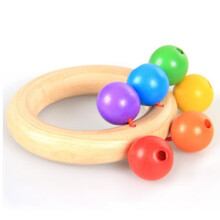 早教婴儿玩具礼物宝宝绕珠串珠儿童智力积木套柱敲琴扭扭虫散件 榉木圆形摇铃
