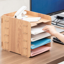丽珑 多层文件架文件夹架文件收纳文件栏桌面文件架 橡木色