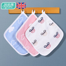 妈妈果 婴儿口水巾纱布洗脸巾宝宝毛巾新生儿喂奶巾纯棉小方巾手帕围嘴 3条装_【6层纱布手帕】