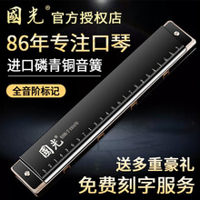 上海国光牌24/28重音复音c调口琴高级成人初学者男女儿童学生入门专业演奏级乐器 黑色带音标【24孔复音C调+自学礼包+初学教程】