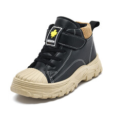 新款秋冬儿童马丁靴女童靴子宝宝棉鞋雪地靴男童短靴皮靴棉靴防水潮 黑色加绒 27