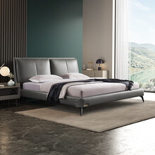 芝华仕 意式极简 轻奢 真皮床 家用高档 双人床 卧室婚床 C058 银灰色1.8*2米 30-60天发货