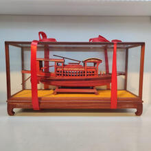 南湖红船模型木质乌篷船摆件浙江嘉兴工艺品手工拼装实船渔船帆船礼品 36型红木玻璃罩